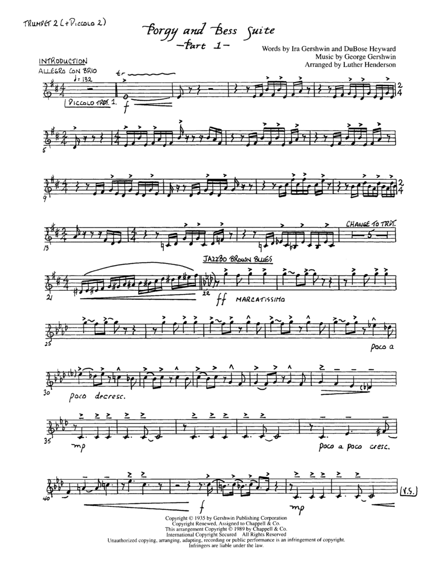 Porgy and Bess Suite - Bb Trumpet 2 (Brass Quintet)