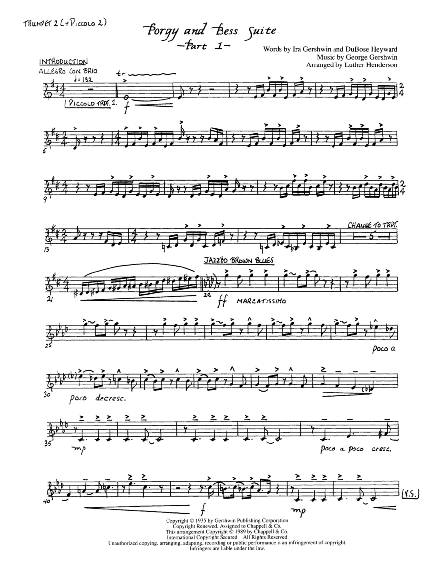 Porgy and Bess Suite - Bb Trumpet 2 (Brass Quintet) Brass Quintet scores gallery preview page 1