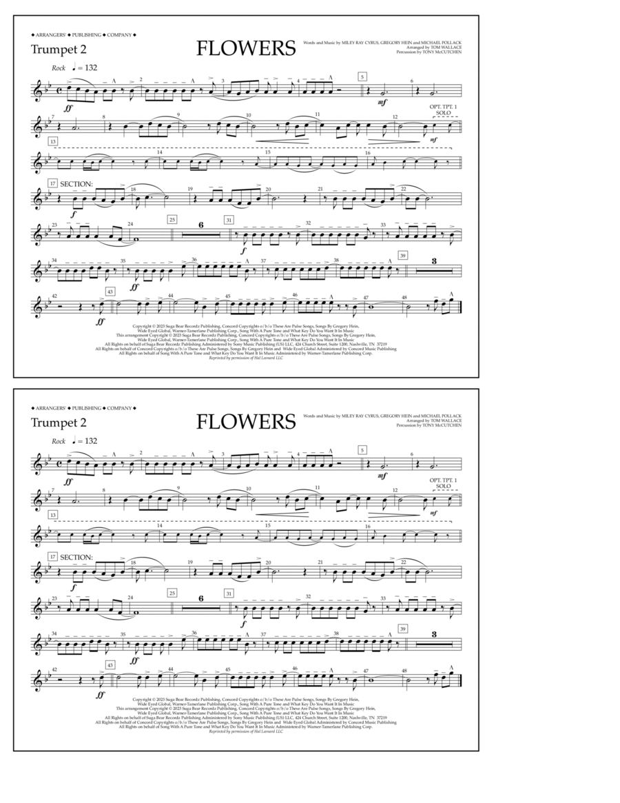 Flowers (arr. Tom Wallace) - Trumpet 2 Marching Band scores gallery preview page 1