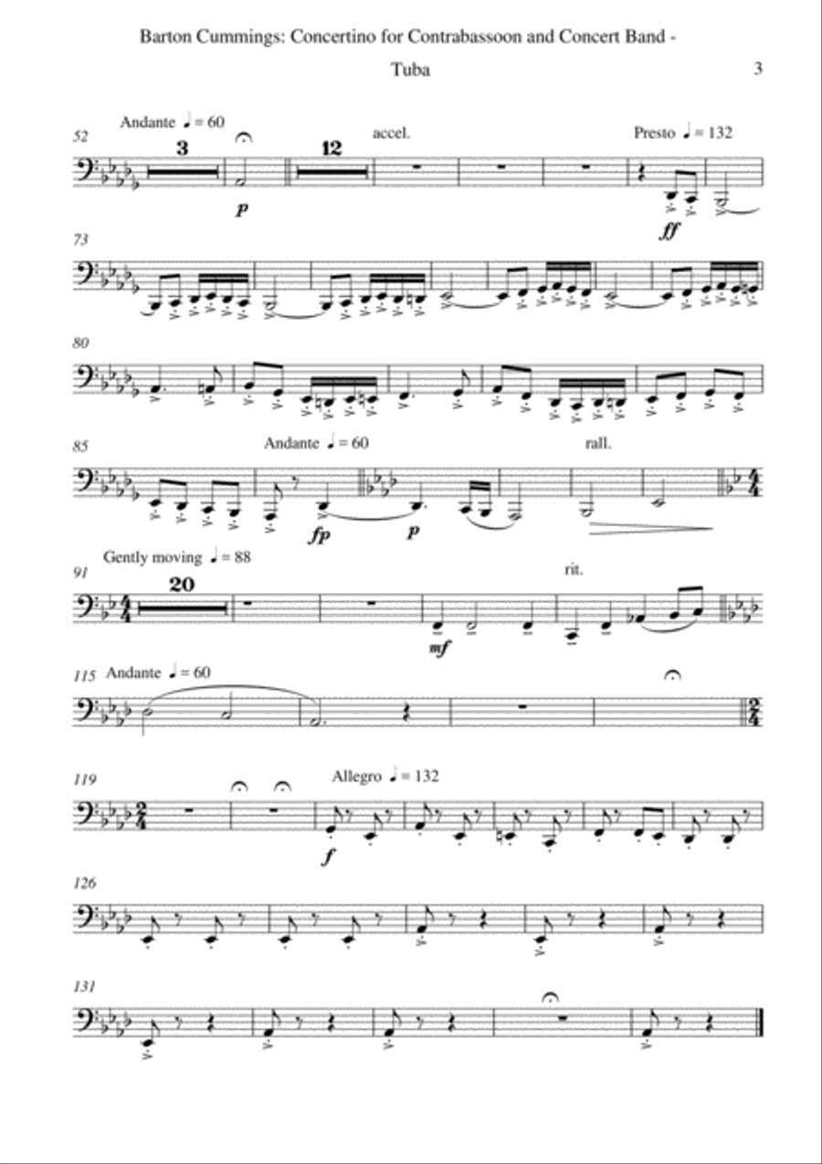 Barton Cummings: Concertino for contrabassoon and concert band, tuba part Concert Band scores gallery preview page 3