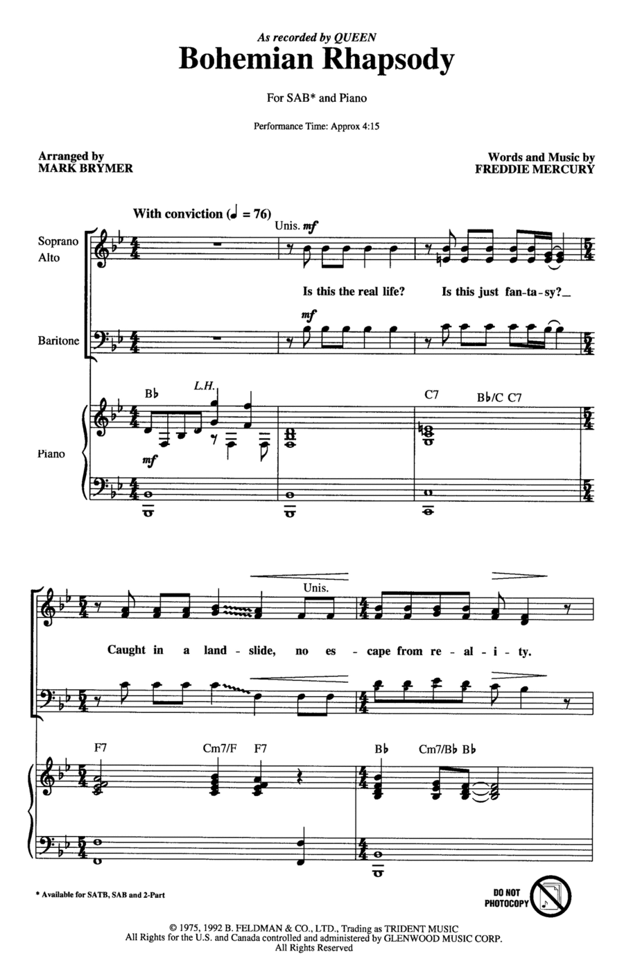 Bohemian Rhapsody (arr. Mark Brymer) 3-Part scores gallery preview page 1