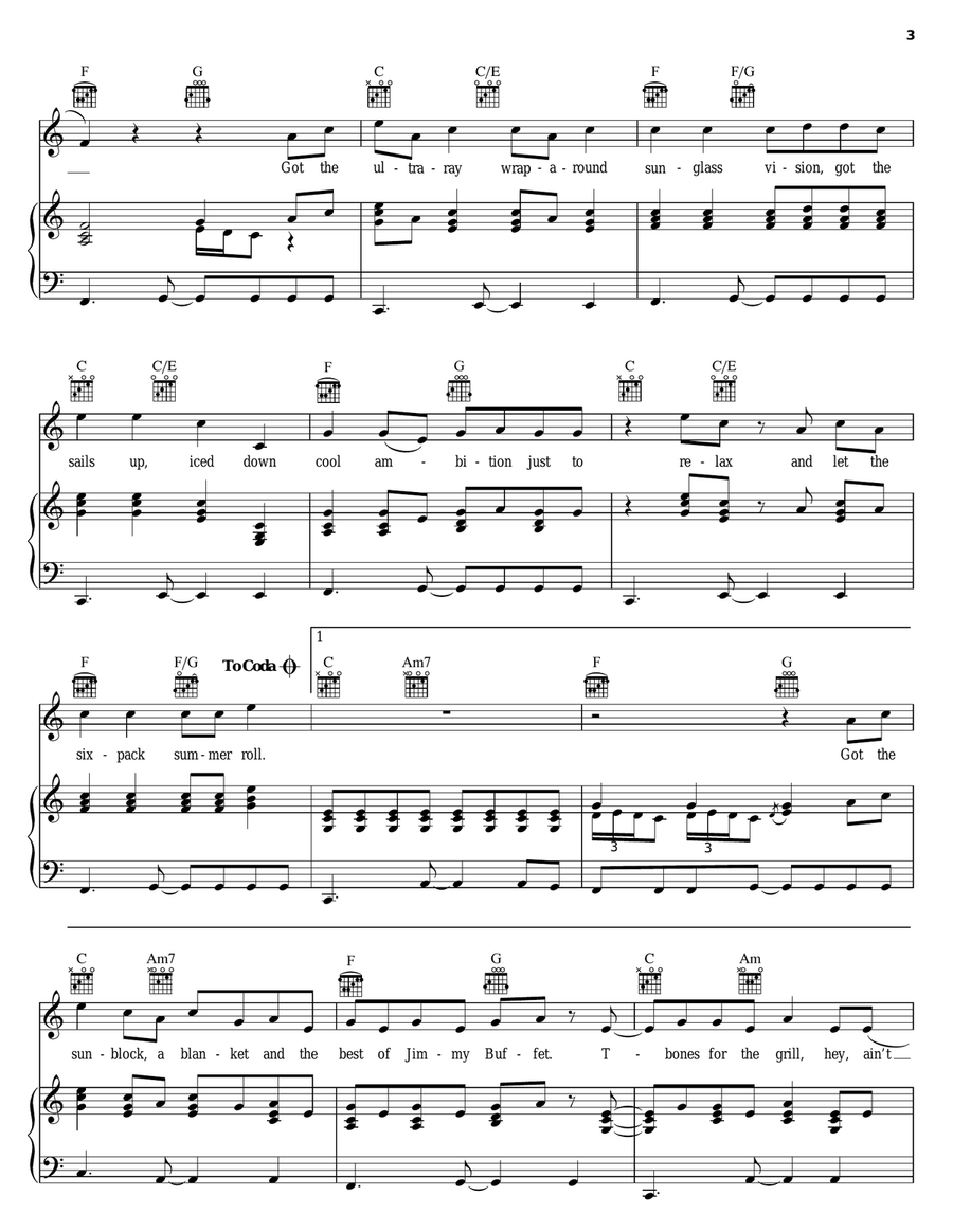 Six-Pack Summer Piano, Vocal, Guitar scores gallery preview page 3