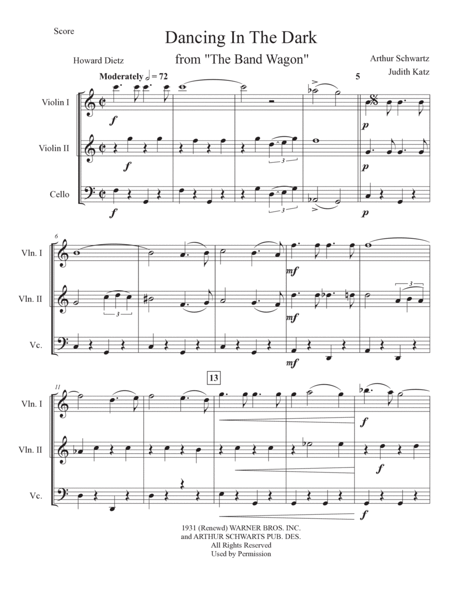 Dancing In The Dark String Trio scores gallery preview page 1