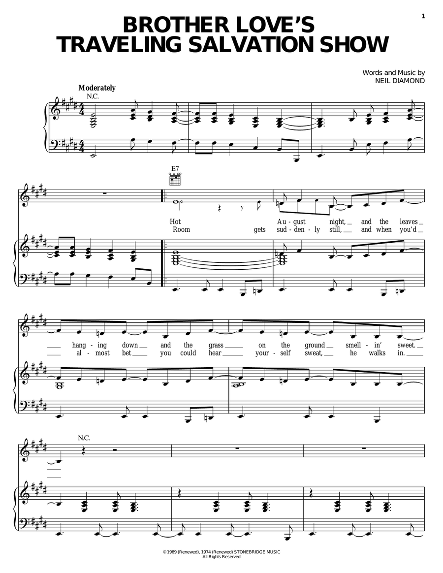 Brother Love's Traveling Salvation Show Piano, Vocal, Guitar scores gallery preview page 1