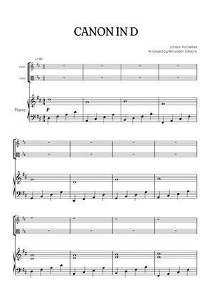 Pachelbel Canon in D • violin & viola duet sheet music w/ piano accompaniment