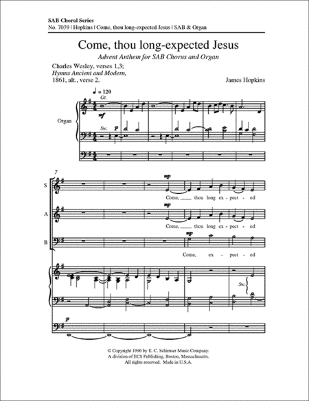 Come, thou long-expected Jesus Choir - Sheet Music