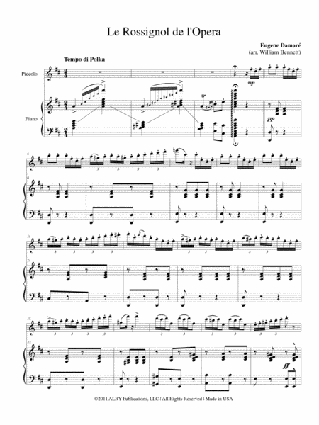 Le Rossignol De L'Opera for Piccolo and Piano