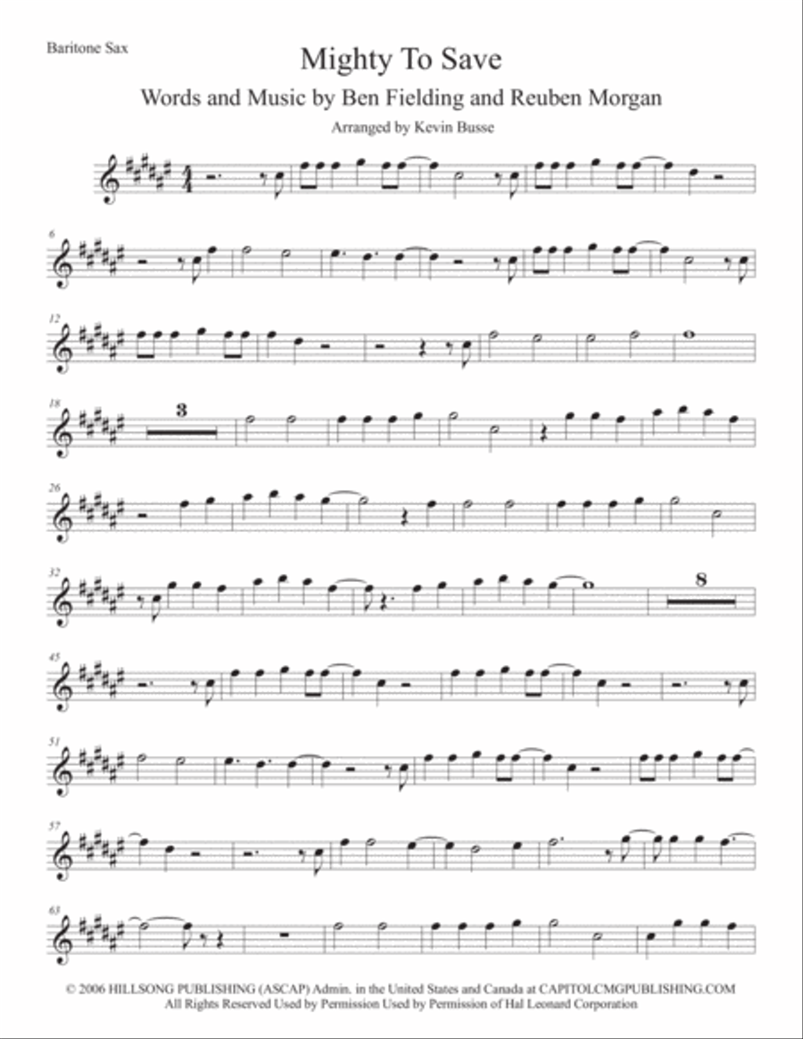 Mighty To Save Baritone Saxophone scores gallery preview page 1