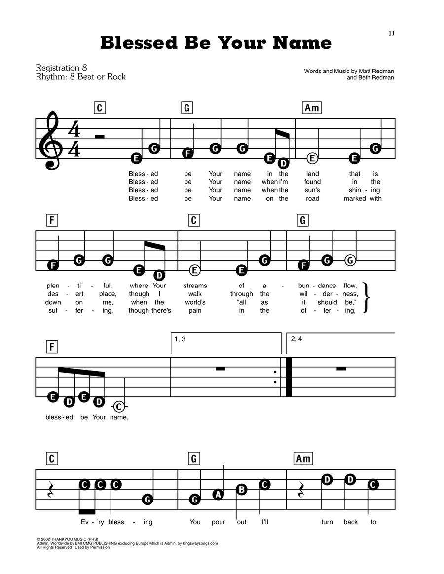 Blessed Be Your Name Blessed Be Your Name Electronic Keyboard scores gallery preview page 1