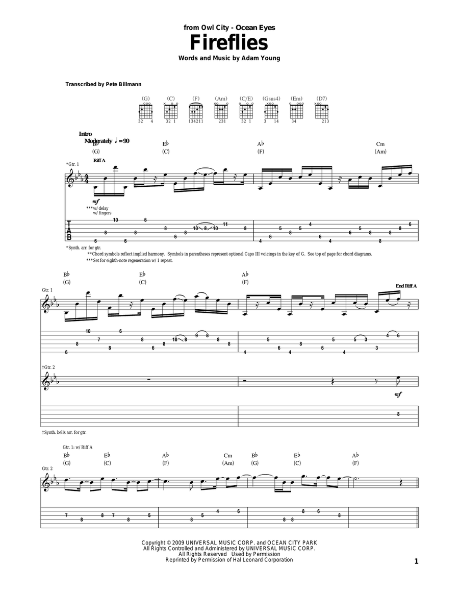 Fireflies Acoustic Guitar scores gallery preview page 1
