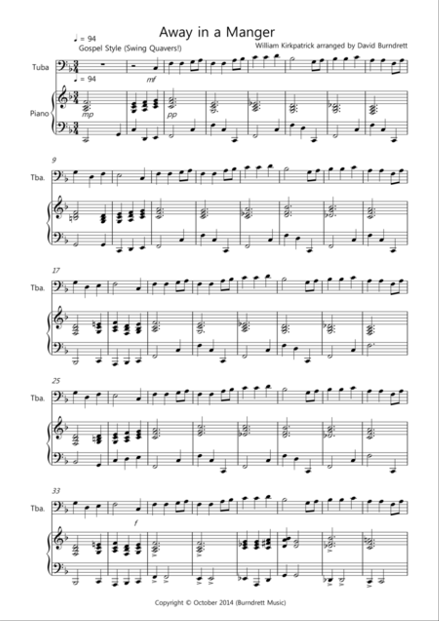 Away in a Manger (Gospel Style!) for Tuba and Piano Brass Duet scores gallery preview page 1