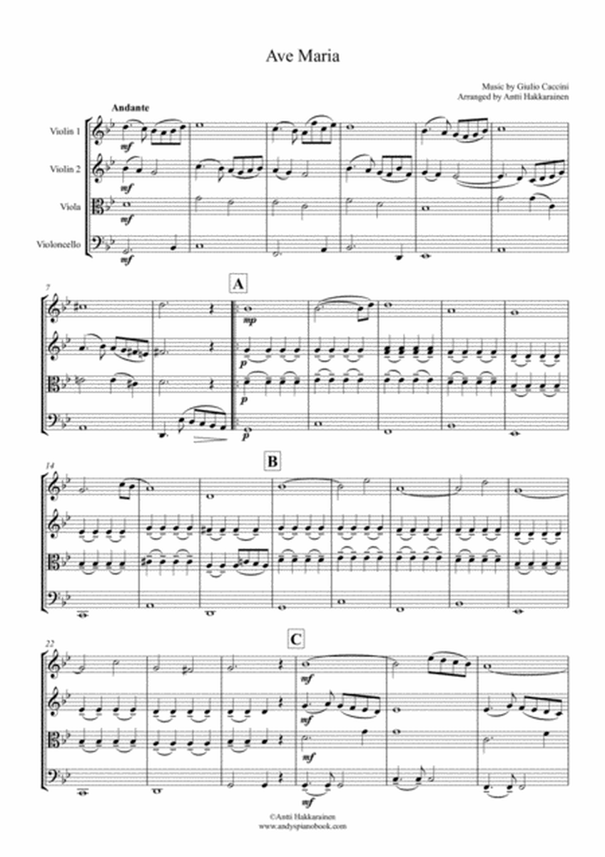 Ave Maria by G. Caccini - String Quartet