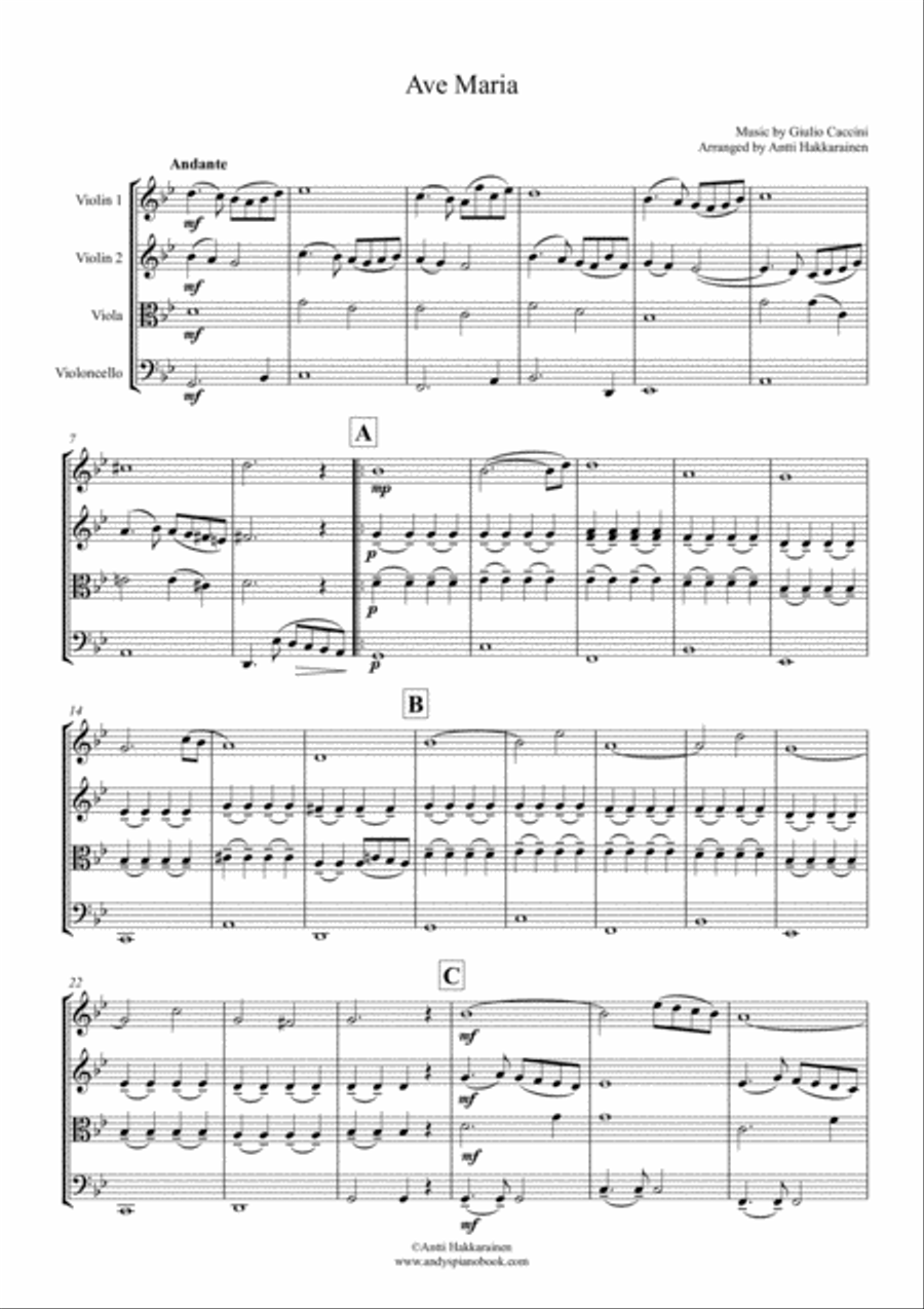 Ave Maria by G. Caccini - String Quartet String Quartet scores gallery preview page 2