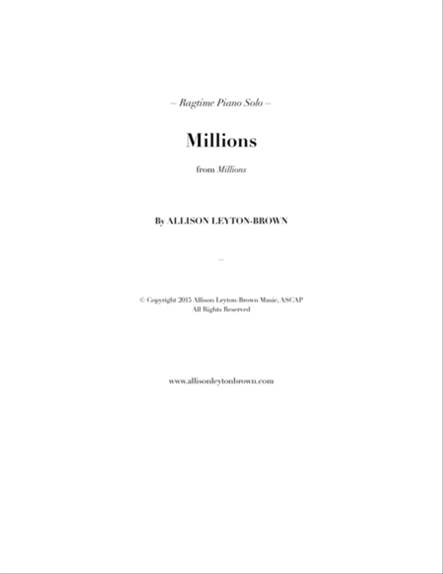Millions - a Ragtime Piano Solo - by Allison Leyton-Brown Piano Solo scores gallery preview page 1