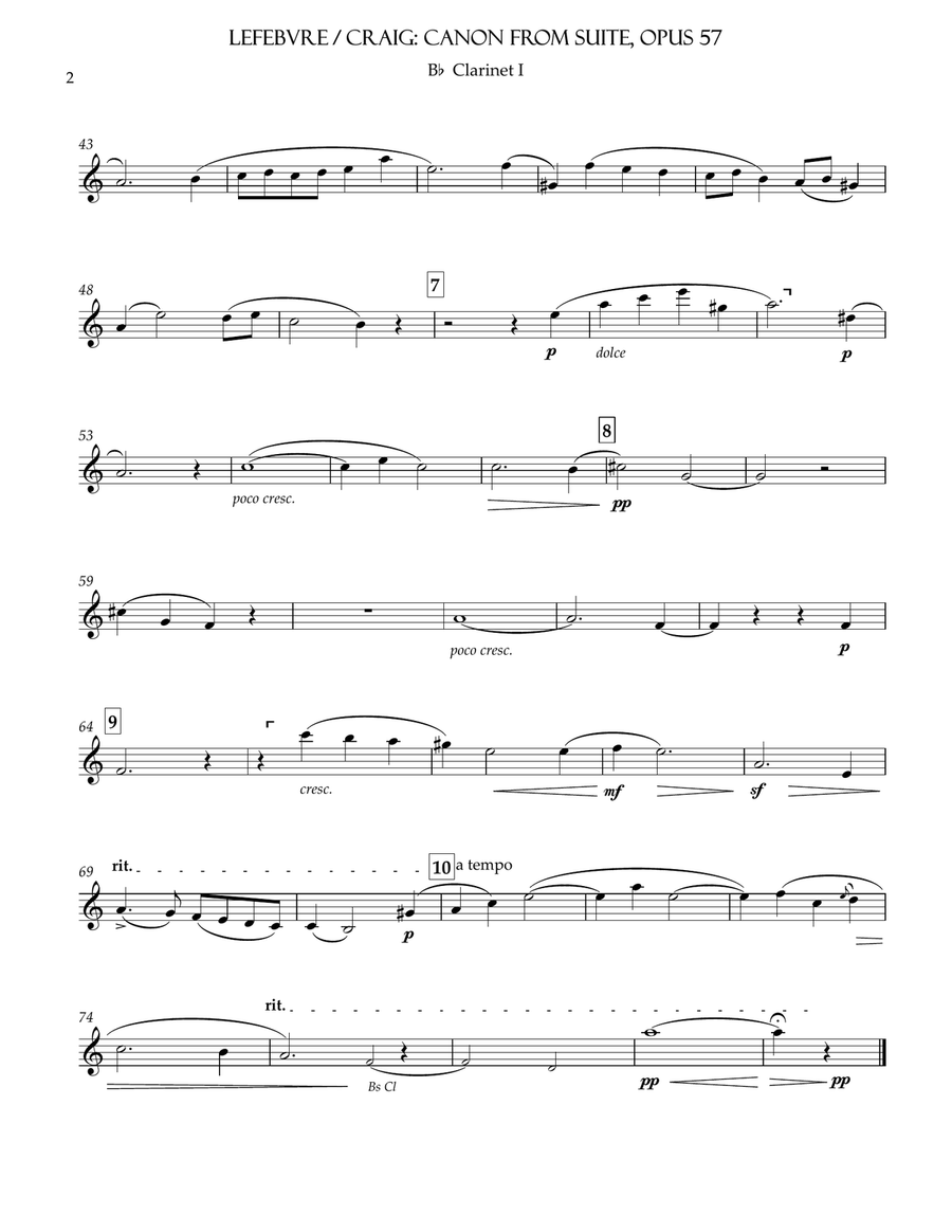 Canon from Suite Op 57 Clarinet Quartet scores gallery preview page 6