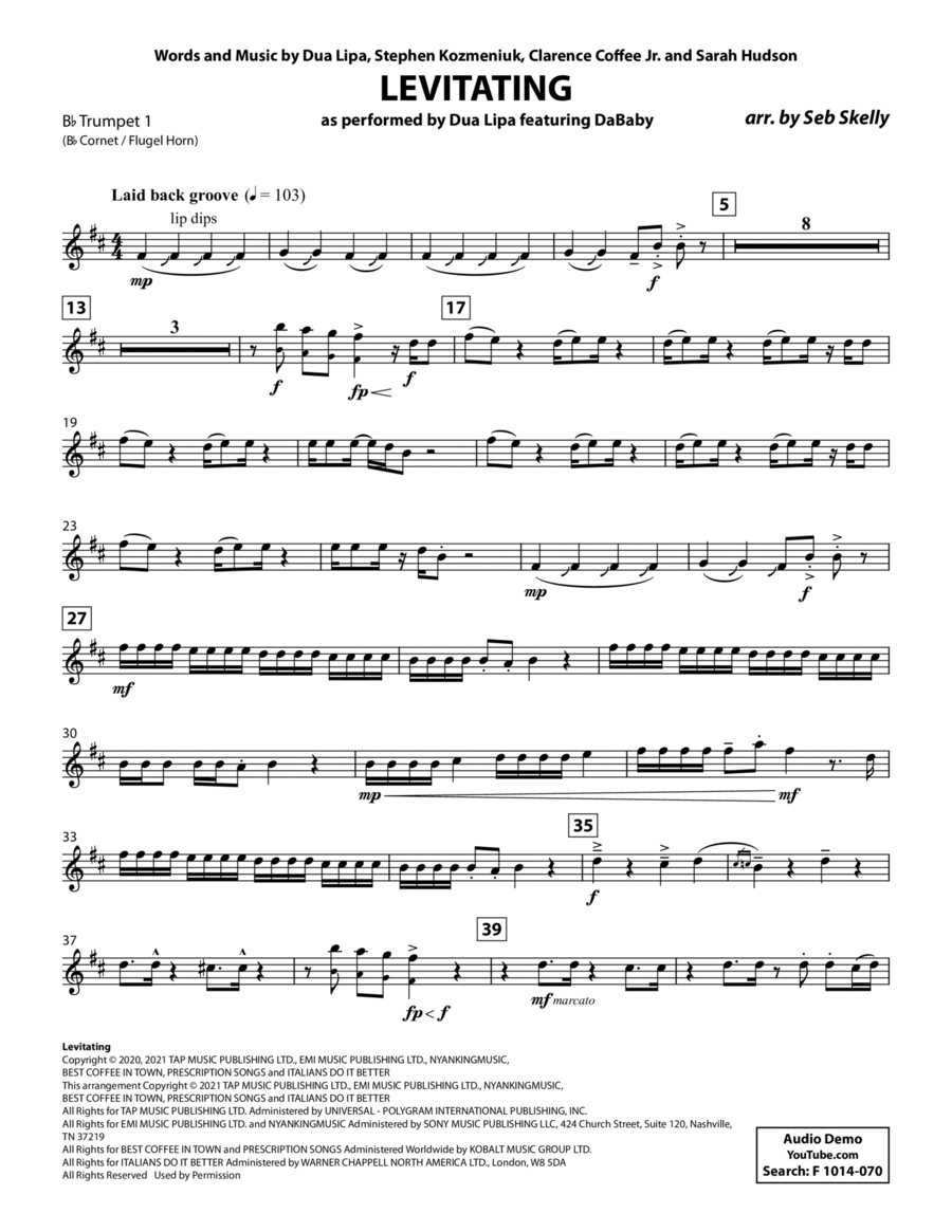Levitating (for Brass Quintet) (arr. Seb Skelly) - Bb Trumpet 1
