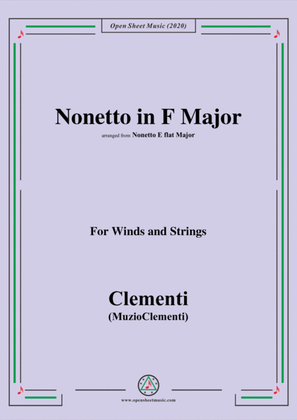 Book cover for Clementi-Nonetto in F Major,arranged from E flat Major,for Winds and Strings