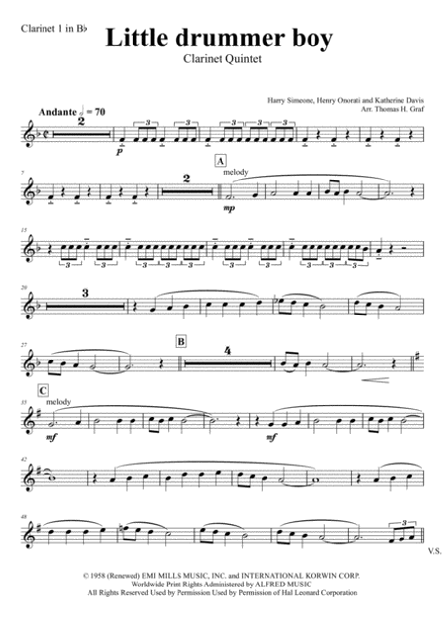 The Little Drummer Boy Clarinet Quintet scores gallery preview page 6