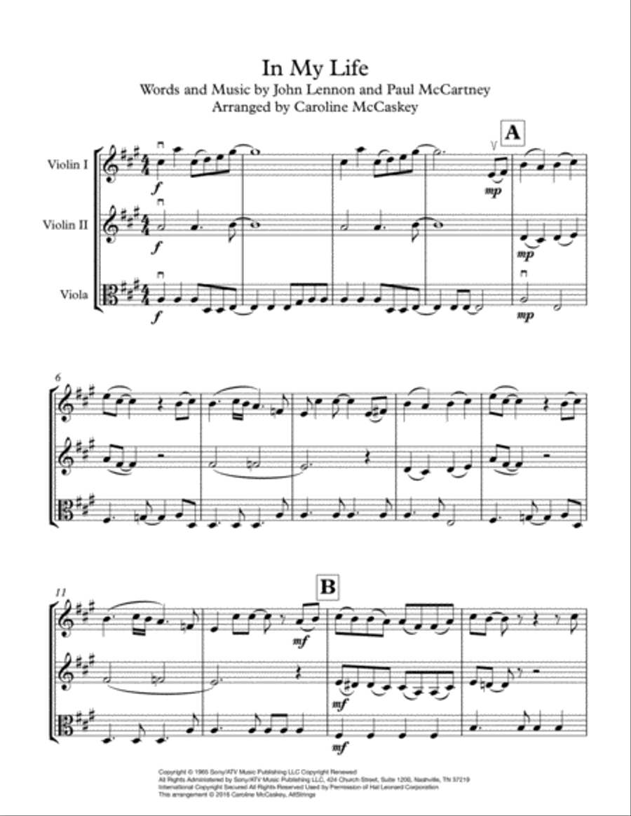 In My Life String Trio scores gallery preview page 2