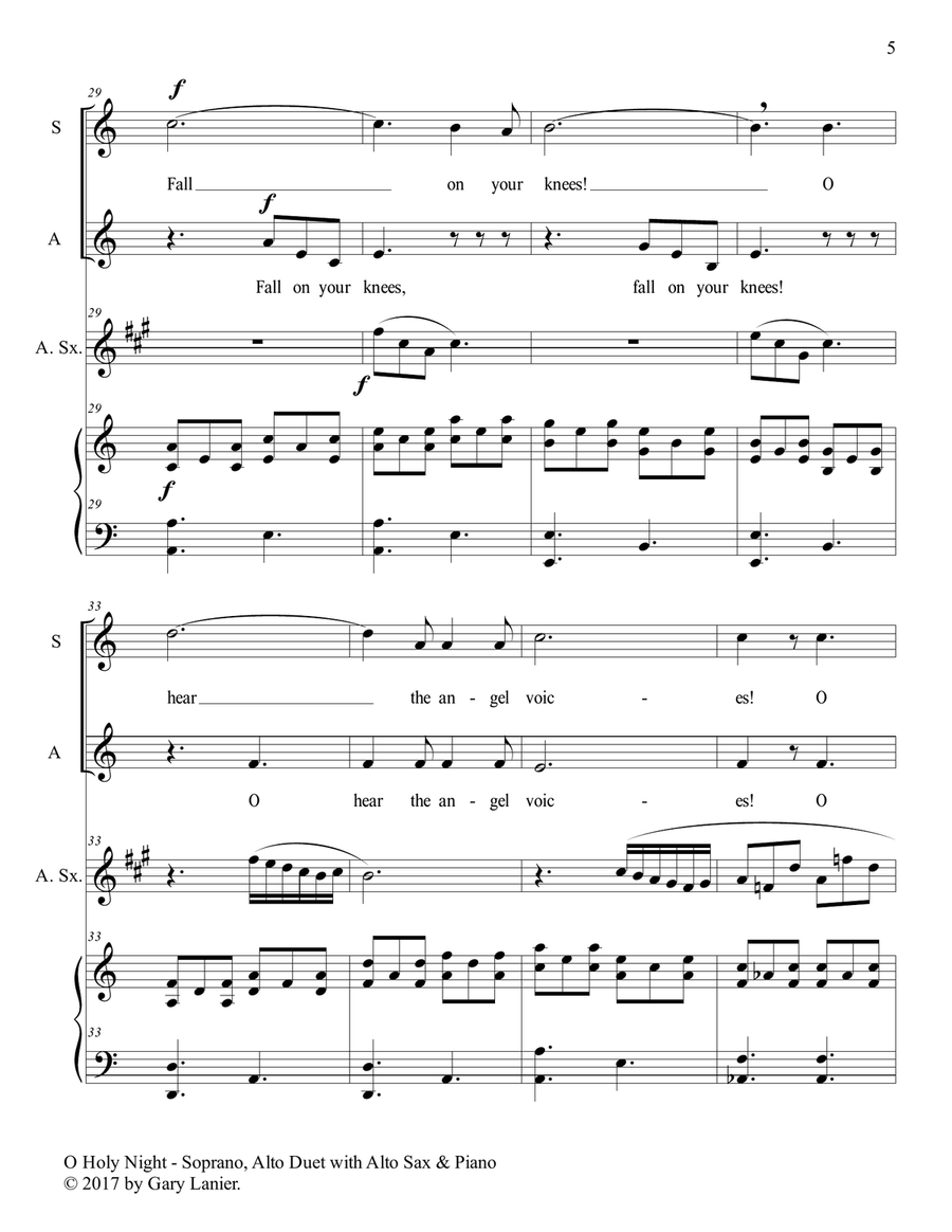 O HOLY NIGHT (Soprano, Alto Vocal Duet with Alto Sax & Piano - Score & Parts included) Small Ensemble scores gallery preview page 6