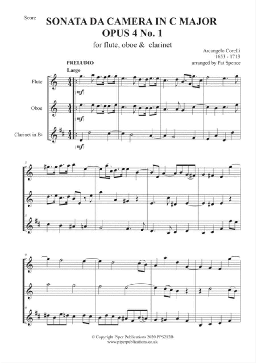 CORELLI SONATA DA CAMERA IN C MAJOR OPUS 4 N0. 1 FOR FLUTE, OBOE & CLARINET Woodwind Trio scores gallery preview page 2