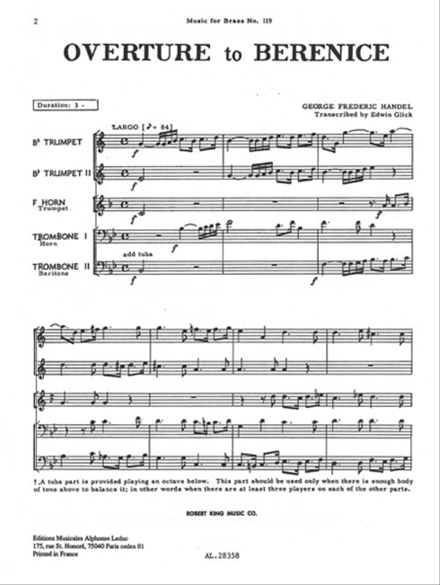 Overture From 'berenice' (quintet-brass) School and Community scores gallery preview page 3