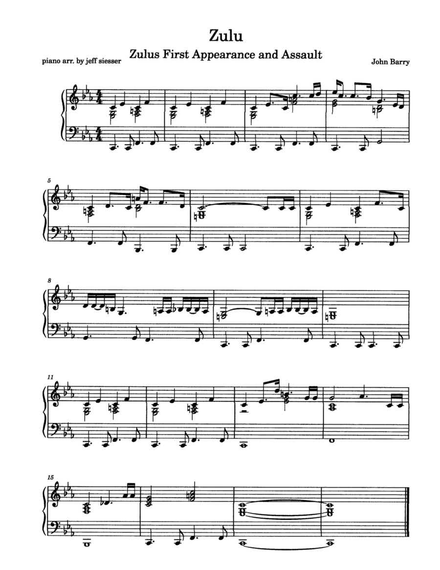 Zulu Theme, Isandhlwana Piano Solo scores gallery preview page 1