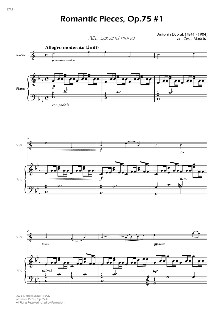 Romantic Pieces, Op.75 (1st mov.) - Alto Sax and Piano (Full Score and Parts) Alto Saxophone scores gallery preview page 3