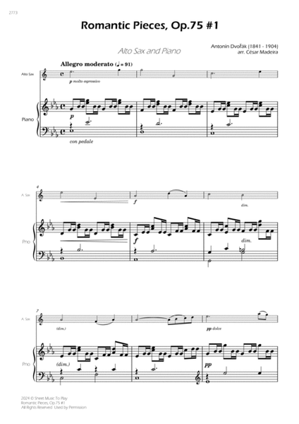 Romantic Pieces, Op.75 (1st mov.) - Alto Sax and Piano (Full Score and Parts) image number null