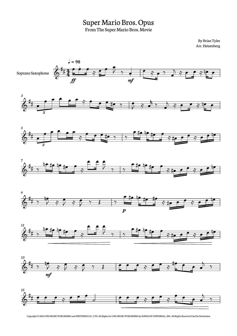 Super Mario Bros. Opus Soprano Saxophone scores gallery preview page 1