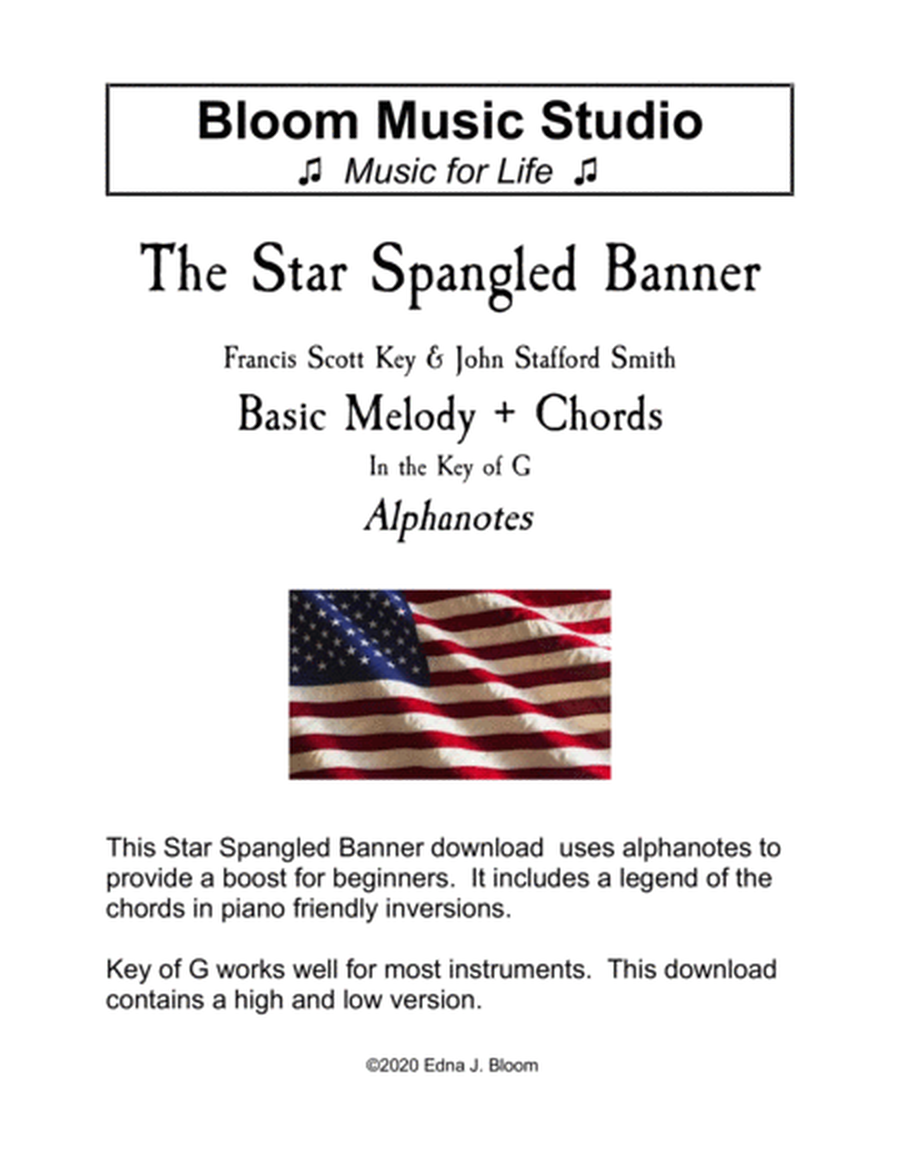 The Star Spangled Banner Key of G Alphanotes Lead Sheet