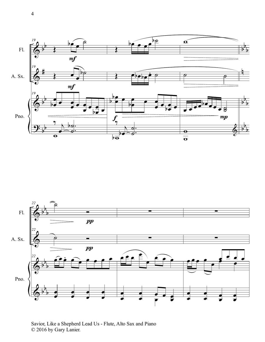 SAVIOR, LIKE A SHEPHERD LEAD US (Trio – Flute, Alto Sax & Piano with Parts) Woodwind Duet scores gallery preview page 5