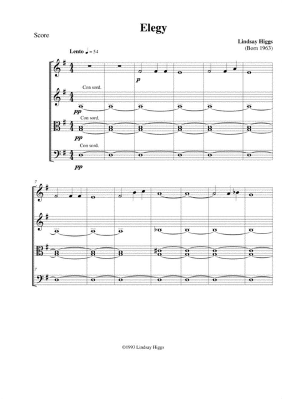 'Elegy' String Quartet scores gallery preview page 1