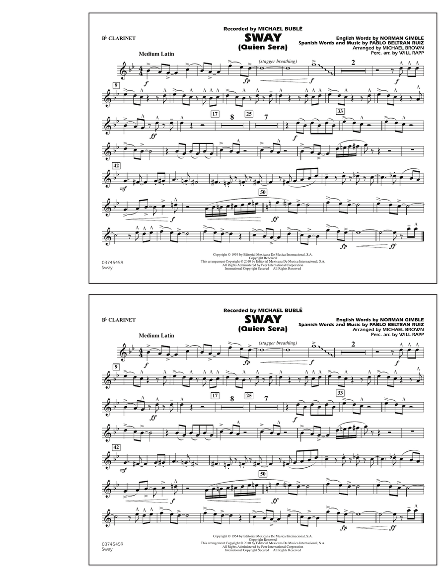 Sway (Quien Sera) - Bb Clarinet Marching Band scores gallery preview page 1