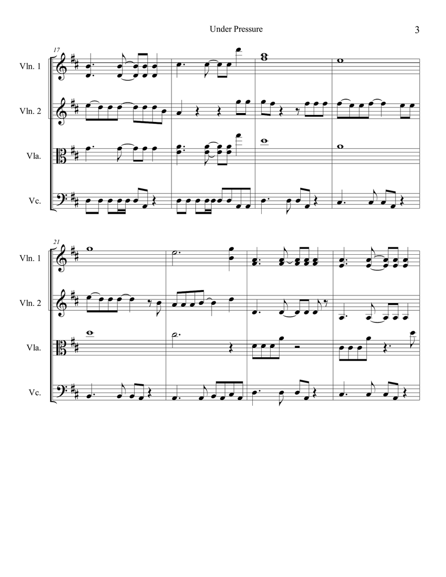 Under Pressure String Quartet scores gallery preview page 3