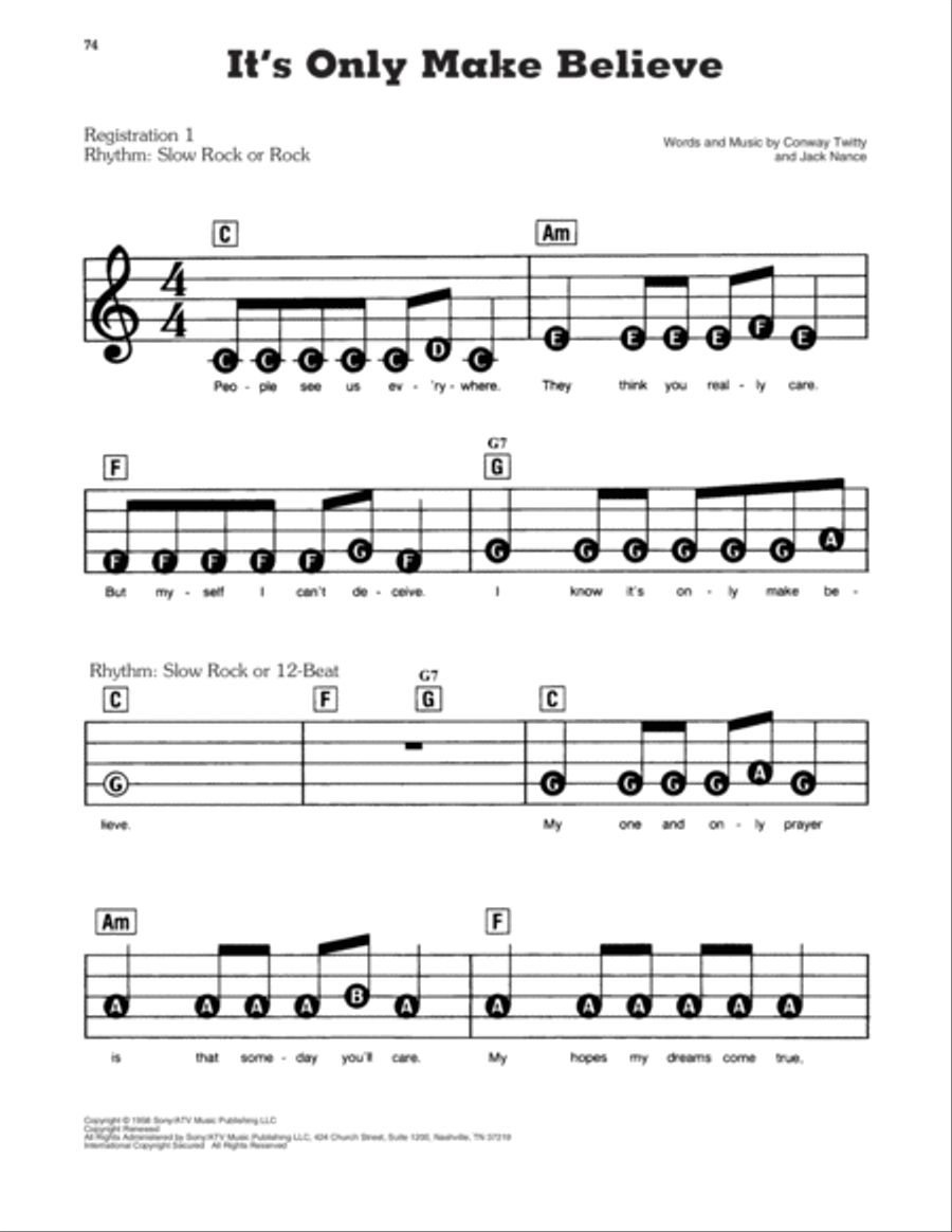 It's Only Make Believe Electronic Keyboard scores gallery preview page 1
