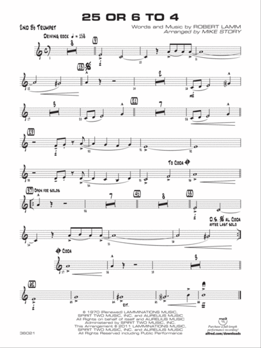 25 or 6 to 4: 2nd B-flat Trumpet Jazz Ensemble scores gallery preview page 1