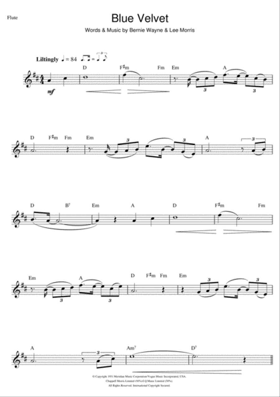 Blue Velvet Flute Solo scores gallery preview page 1
