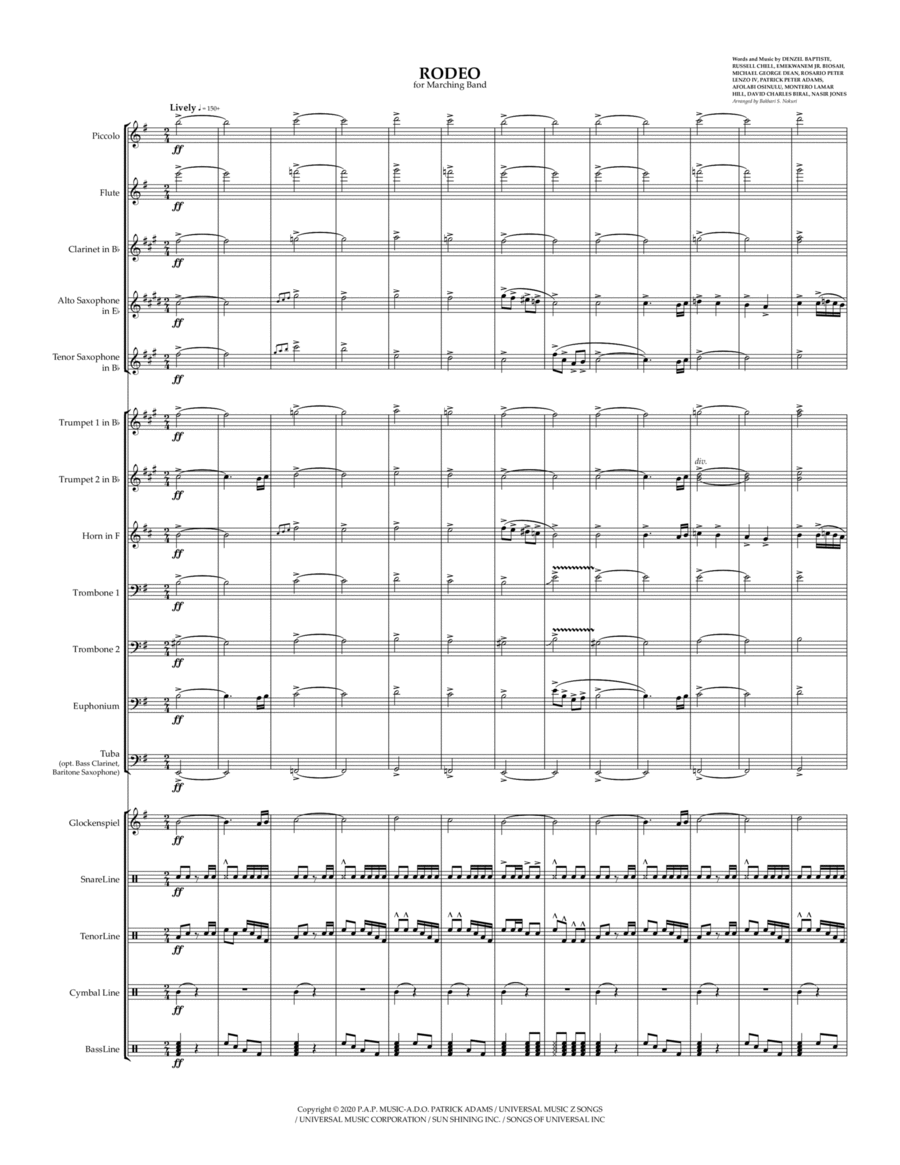 Rodeo (feat. Nas) Marching Band scores gallery preview page 1