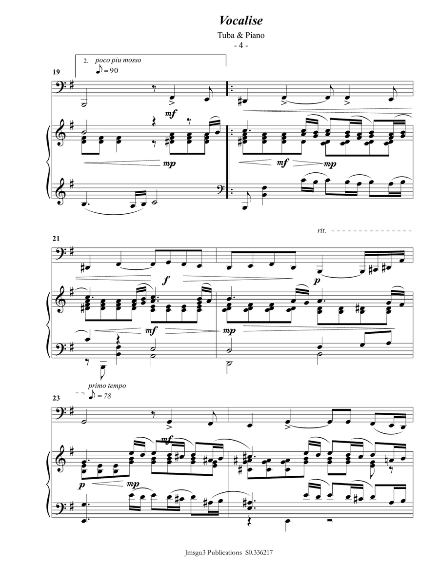 Rachmaninoff: Vocalise for Tuba & Piano Tuba scores gallery preview page 4
