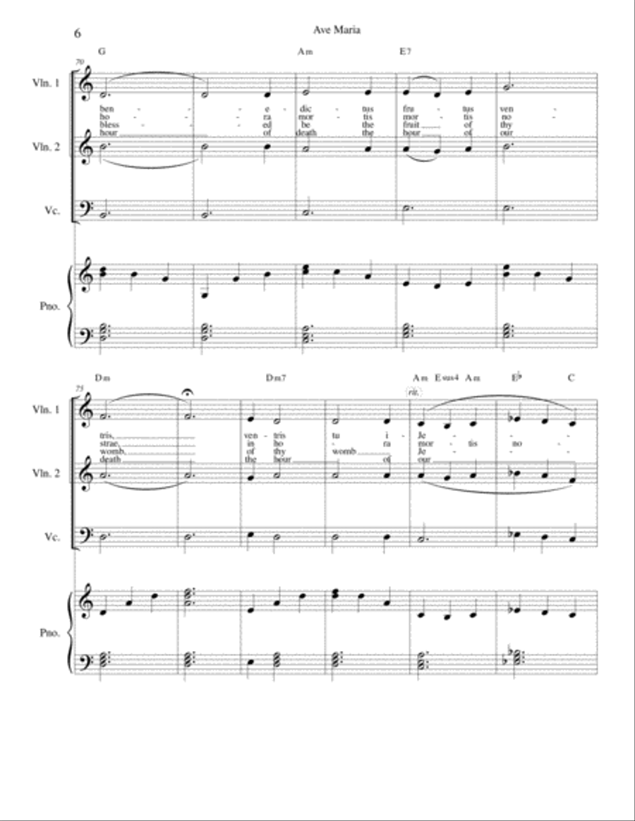 Ave Maria - Latin and English lyrics included for strings and piano Piano Trio scores gallery preview page 6
