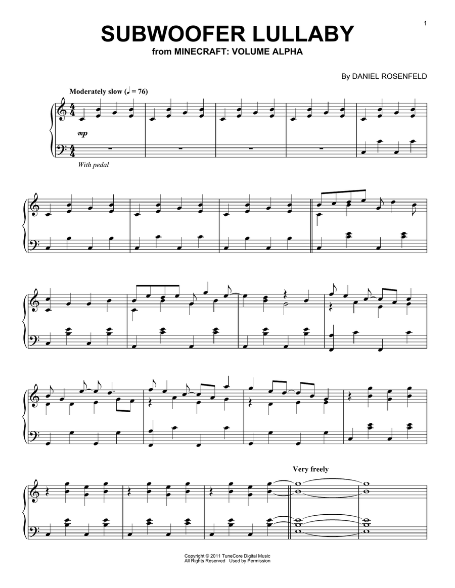 Subwoofer Lullaby (from Minecraft) Piano Solo scores gallery preview page 1