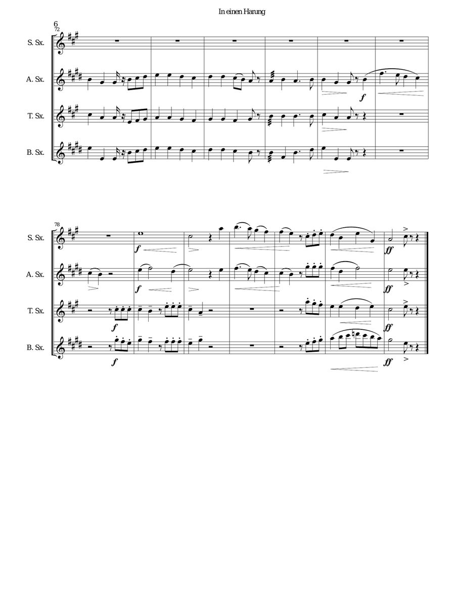 In einen Harung (a jolly folk song about a herring and a flounder) for saxophone quartet Saxophone Quartet scores gallery preview page 6