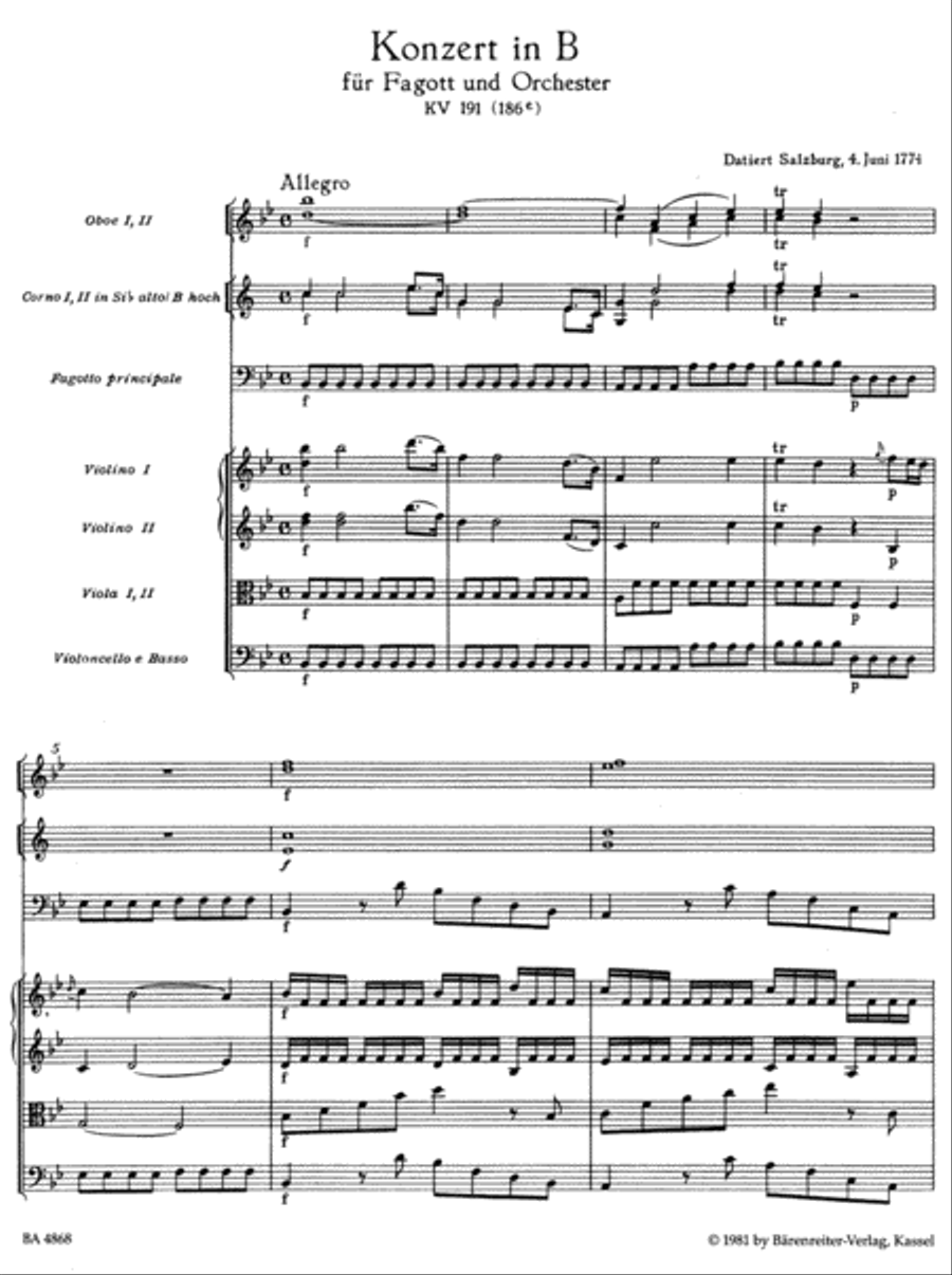 Concerto for Bassoon and Orchestra B flat major, KV 191(186e) Orchestra scores gallery preview page 2