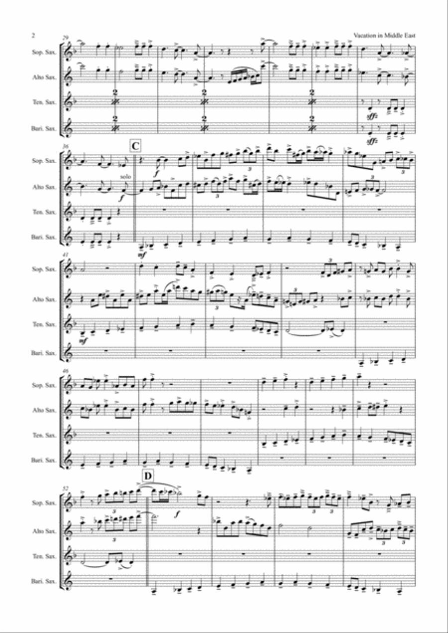 My Family 1 - Vacation In Middle East Saxophone Quartet scores gallery preview page 2