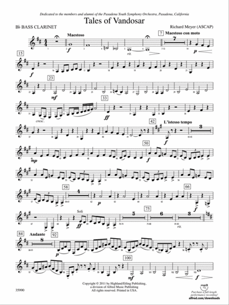 Tales of Vandosar: B-flat Bass Clarinet Full Orchestra scores gallery preview page 1