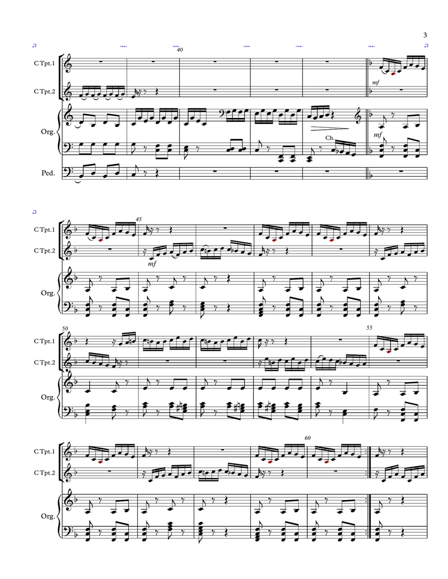 Fanfare in D Jacques Lemmens for Two Trumpets and Organ Trumpet Duet scores gallery preview page 4