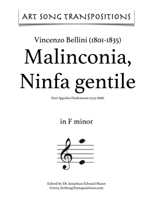 Book cover for BELLINI: Malinconia, Ninfa gentile (transposed to F minor)