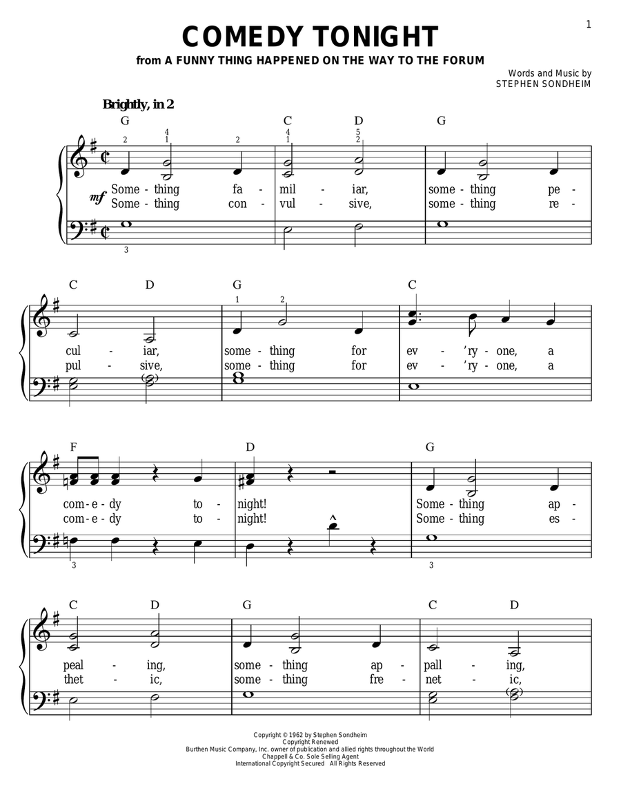 Comedy Tonight Comedy Tonight Easy Piano scores gallery preview page 1
