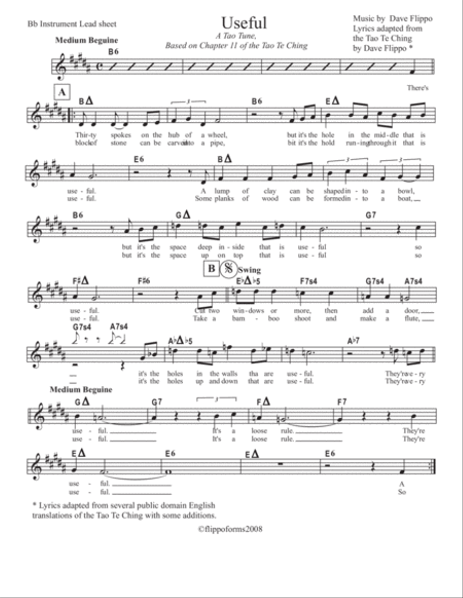 USEFUL - A "Tao Tune" -Lead Sheets in C, Bb and Eb image number null